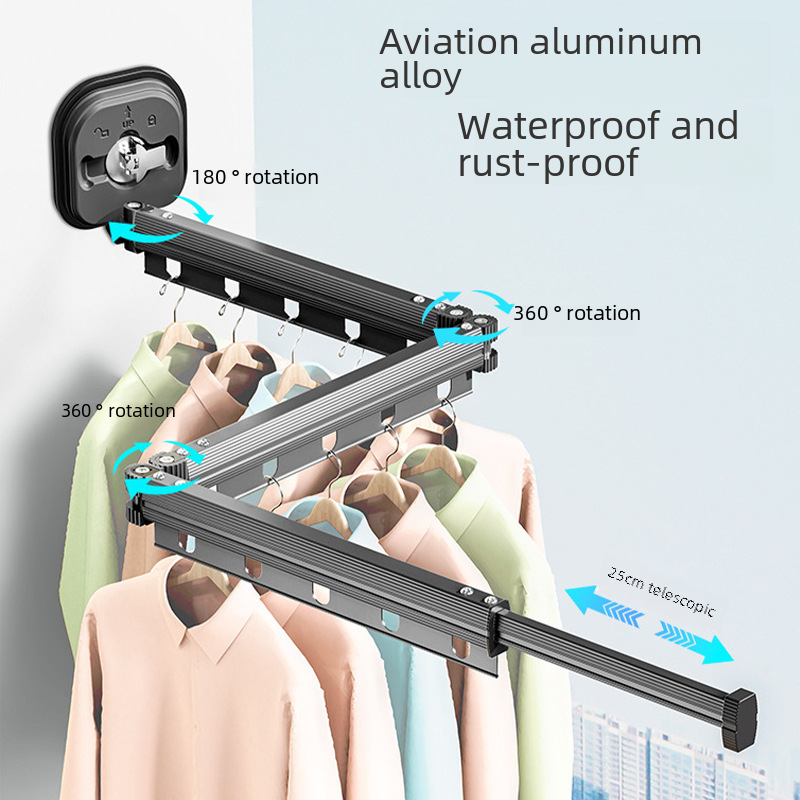Wall-Mounted Foldable Drying Rack, Suction or No-Drill Mount