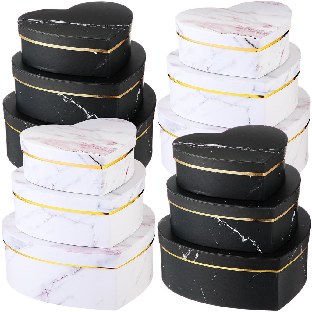 Heart-Shaped Marble Print Flower Gift Boxes with Lids, 12 Pieces