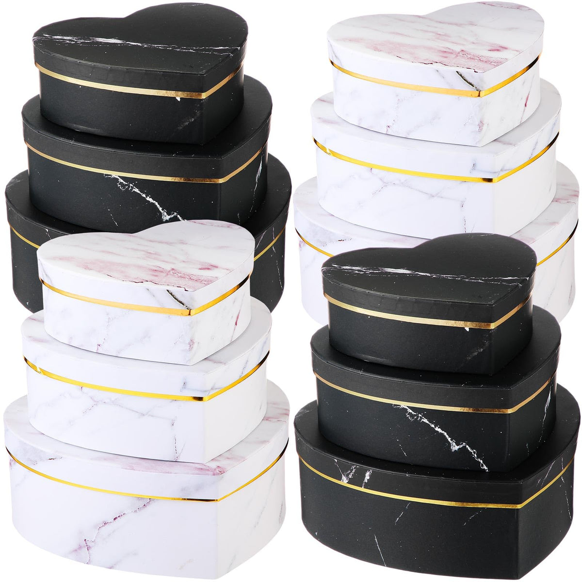 Heart-Shaped Marble Print Flower Gift Boxes with Lids, 12 Pieces