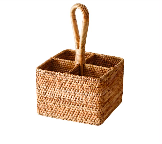 Rattan Storage Basket with Carry Handle, 30 x 19 x 19 cm