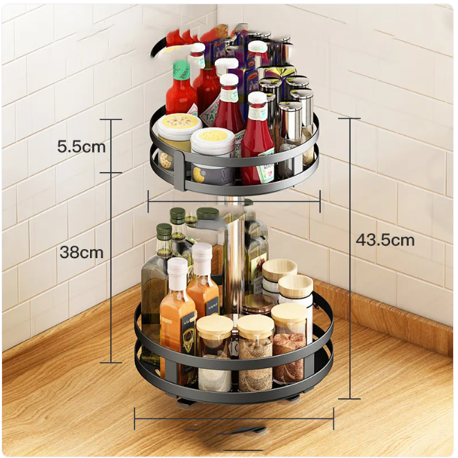 360° Rotating Metal Spice Rack, Square or Round, Black
