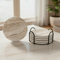 AmyFei Beige Marble Coasters Black Holder