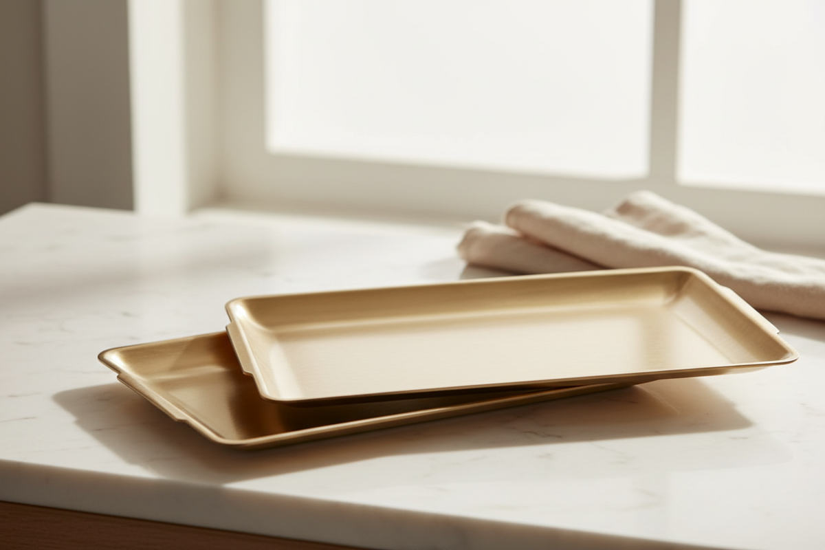 Aynaxcol Steel Serving Trays, Gold, 3pc