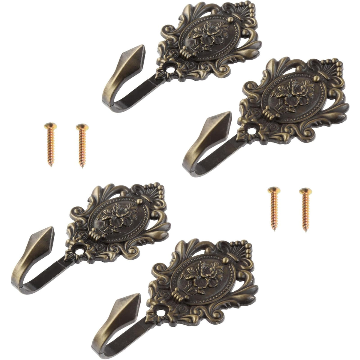 Vintage Bronze Rose Wall Hooks and Curtain Tiebacks with Screws