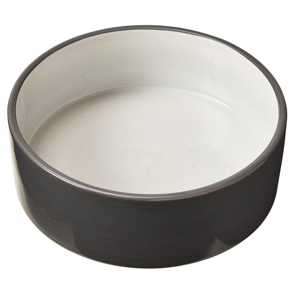 High-Wall Stoneware Pet Dish, 7 in, 5 Cups, Two-Tone Gray