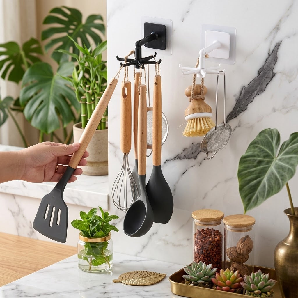 Six-Claw Rotating Kitchen Wall Hook for Pots and Utensils