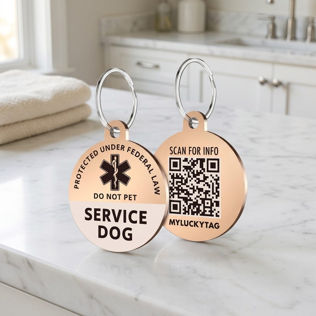 Engraved Stainless Steel Service Dog ID Tag with QR Code, Rose Gold