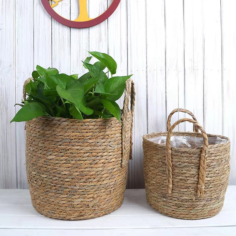 Bamboo and Seagrass Wicker Plant Basket, 30 x 27 cm