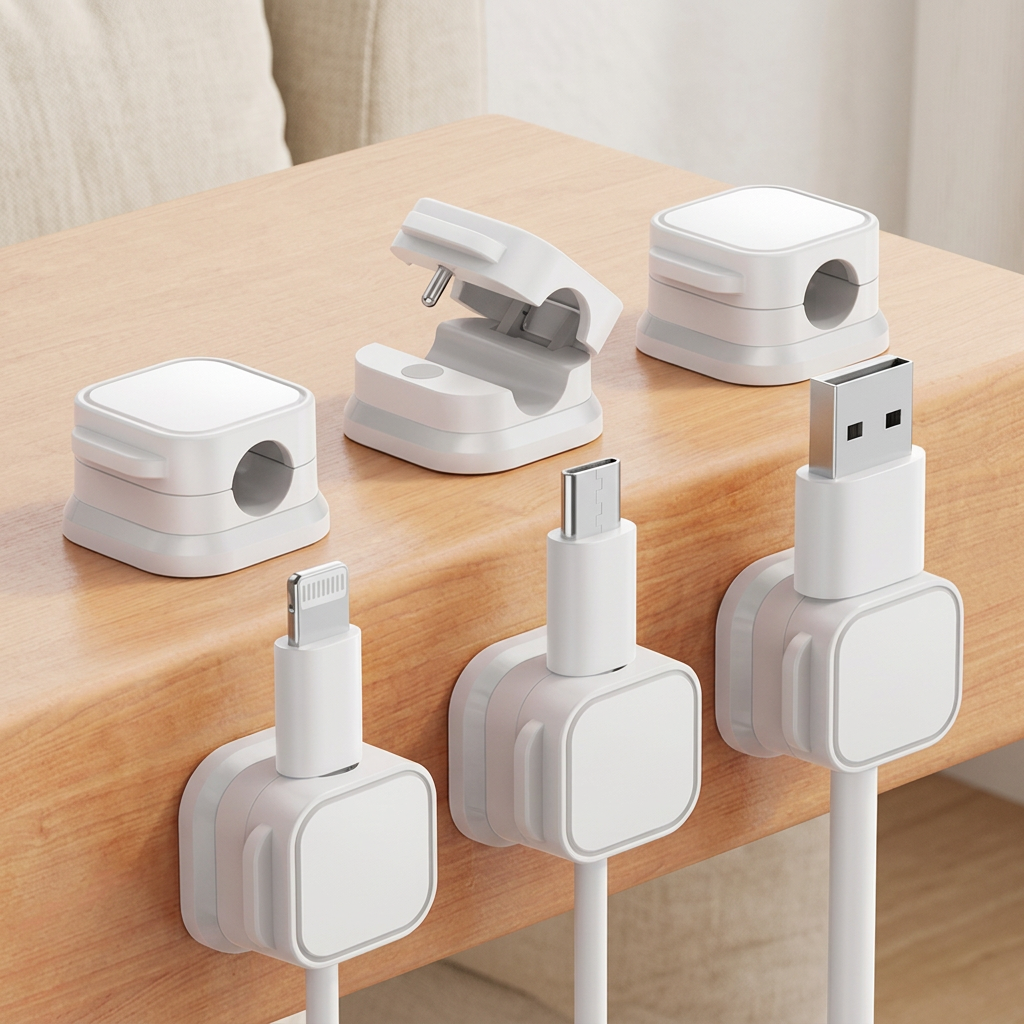 Adhesive Magnetic Cord Organizer Clips, 6 Pack, White