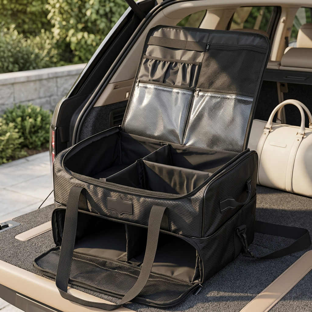 Golf Trunk Organizer with Ventilated Shoe Compartment, Black