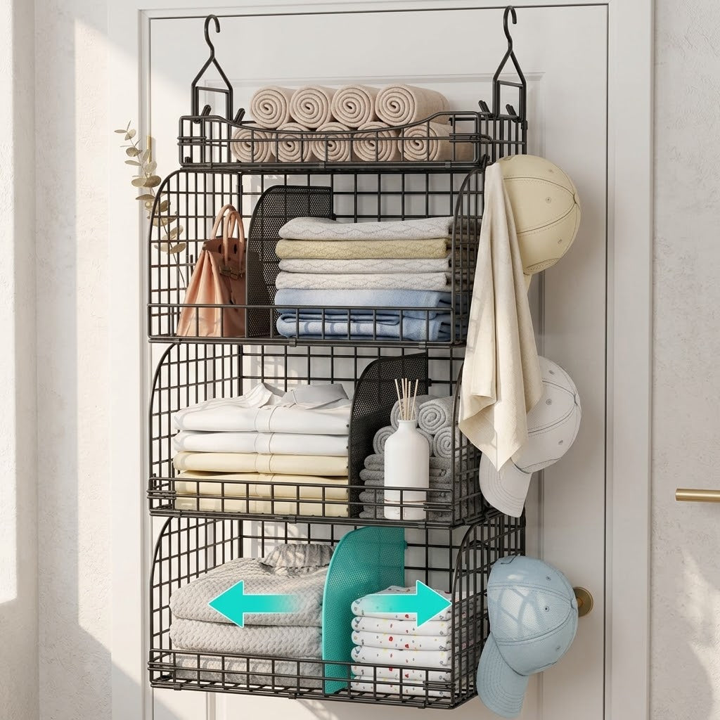 4-Tier Hanging Closet Organizer with Dividers and S-Hooks