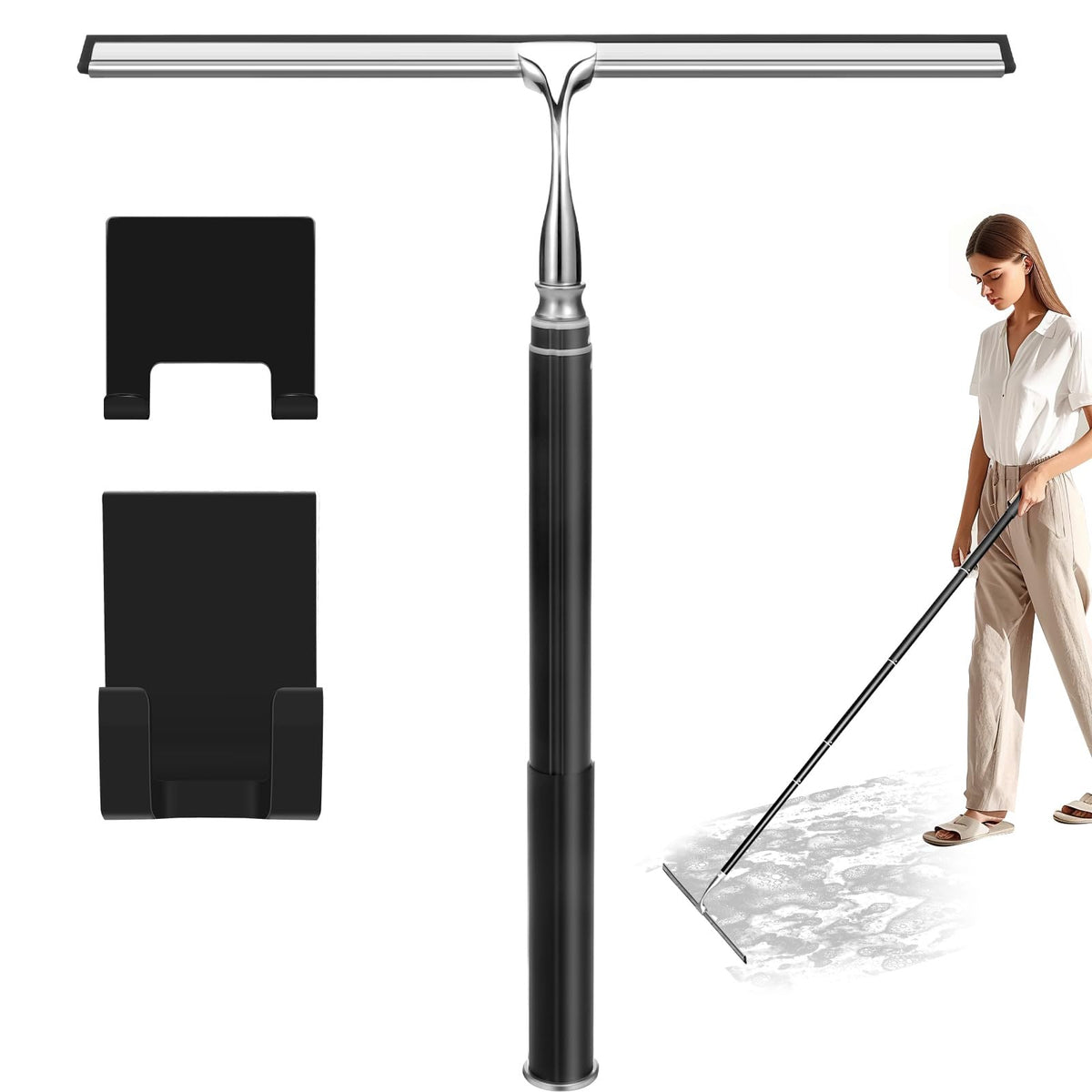 Telescoping Shower and Window Squeegee with Extension Pole