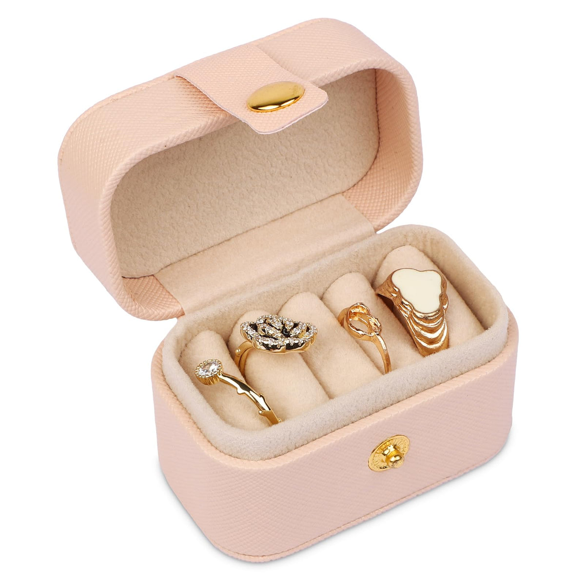Mini PU Leather Travel Ring Box with 5 Ring Rolls, Pink