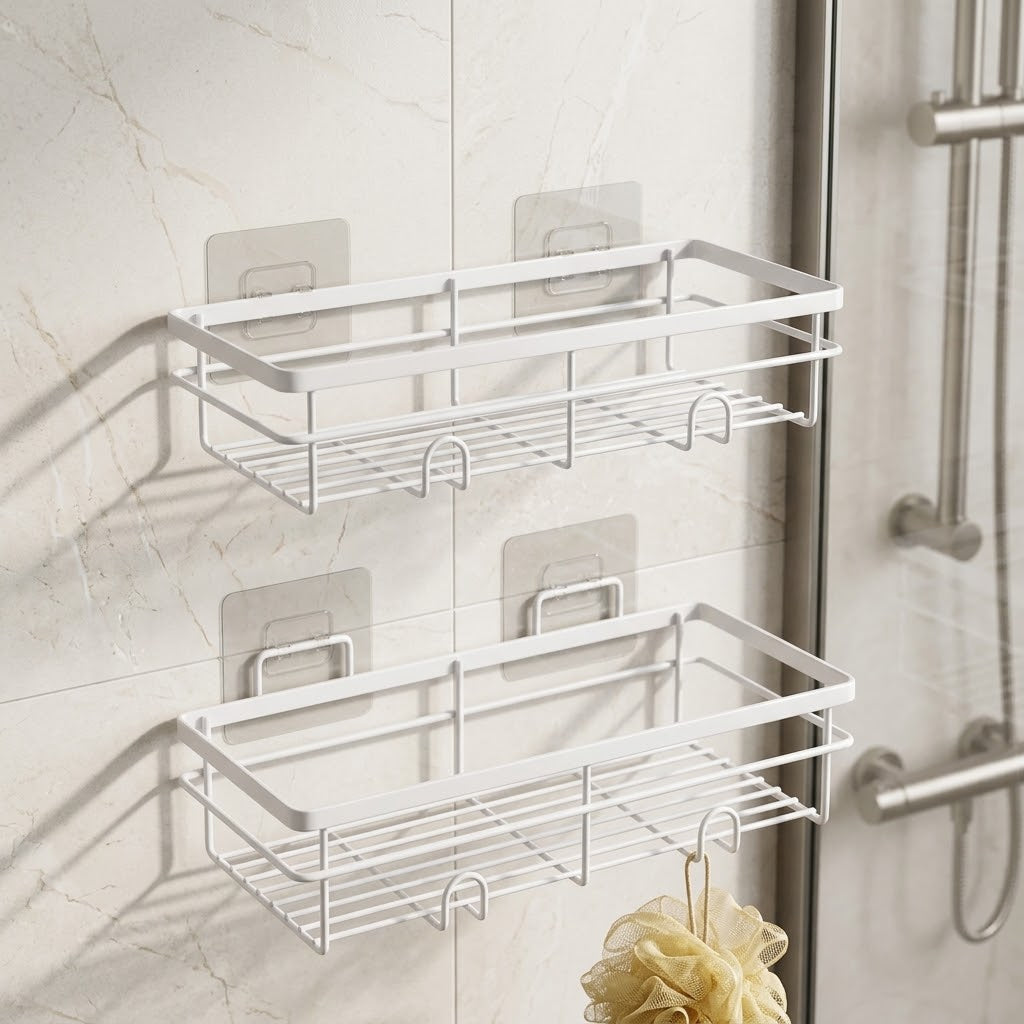 No-Drill Adhesive Shower Caddy, Stainless Steel, 2 Pack, 40 lb