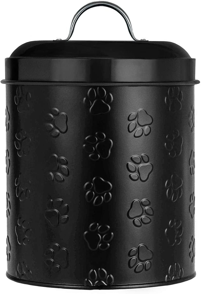 Embossed Metal Pet Food Canister with Airtight Lid, 104 oz, Black