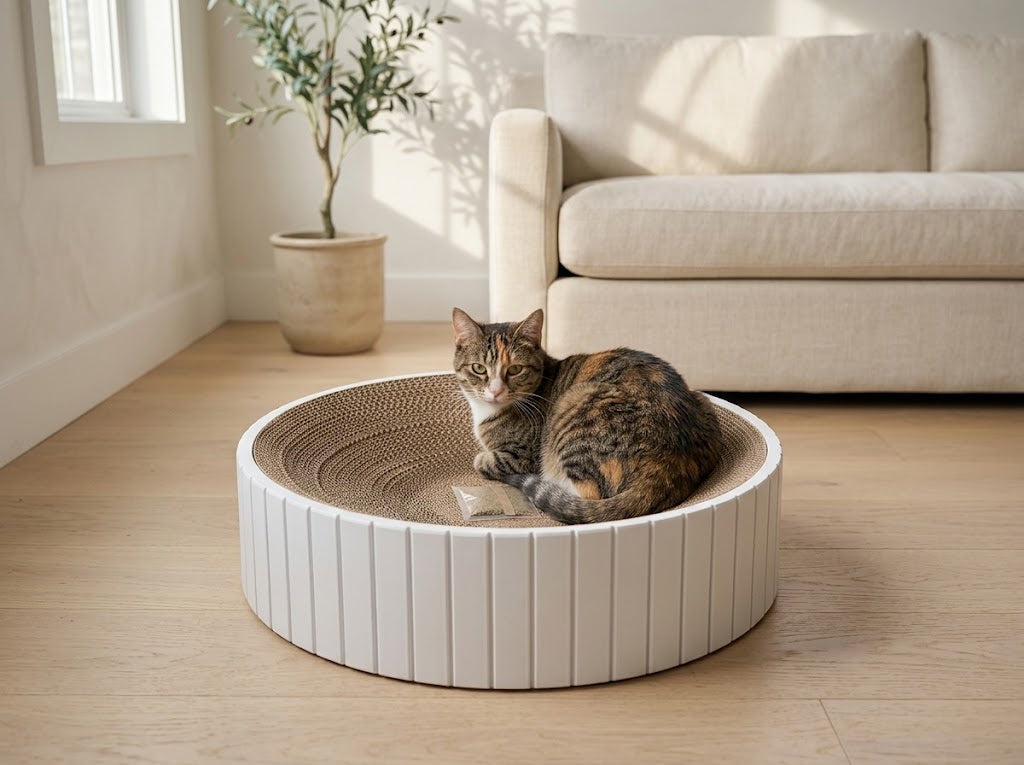 Round Cardboard Cat Scratcher Bowl Bed, 30 x 30 x 7 cm