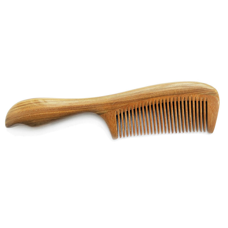 Green Sandalwood Round Handle Comb, Standard or Wide Tooth, 18 cm