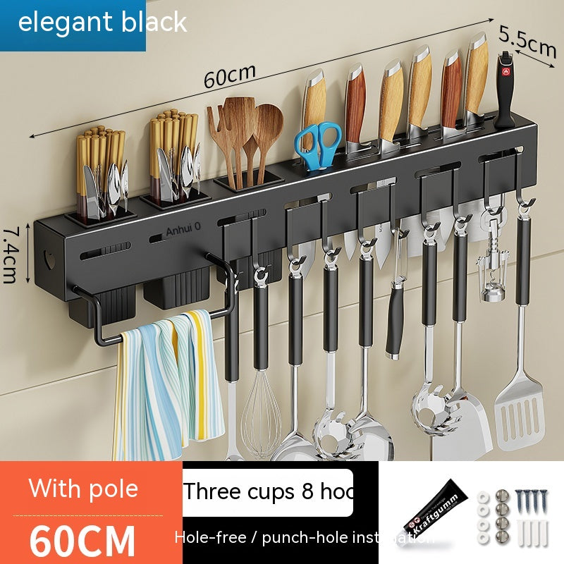 No-Drill Kitchen Wall Rack with Hooks, 30 to 60 cm