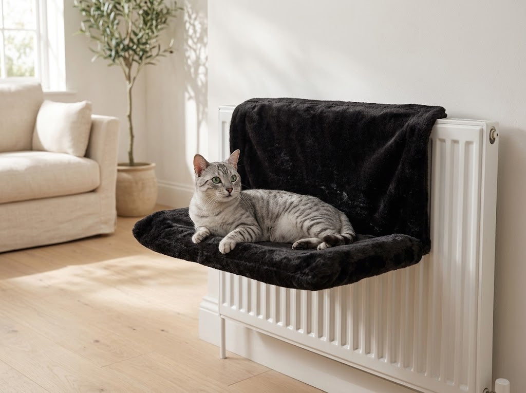 Cat Radiator Bed with Faux Fur Cover and Collapsible Metal Frame