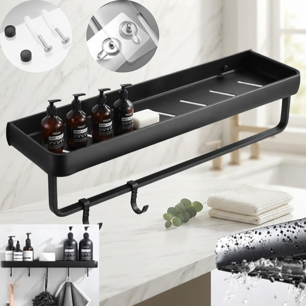 No-Drill Aluminum Bathroom Shelf and Towel Rack, 30, 40 or 50 cm