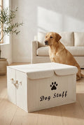 Canvas Linen Pet Toy Storage Box with Lid and Divider, Beige