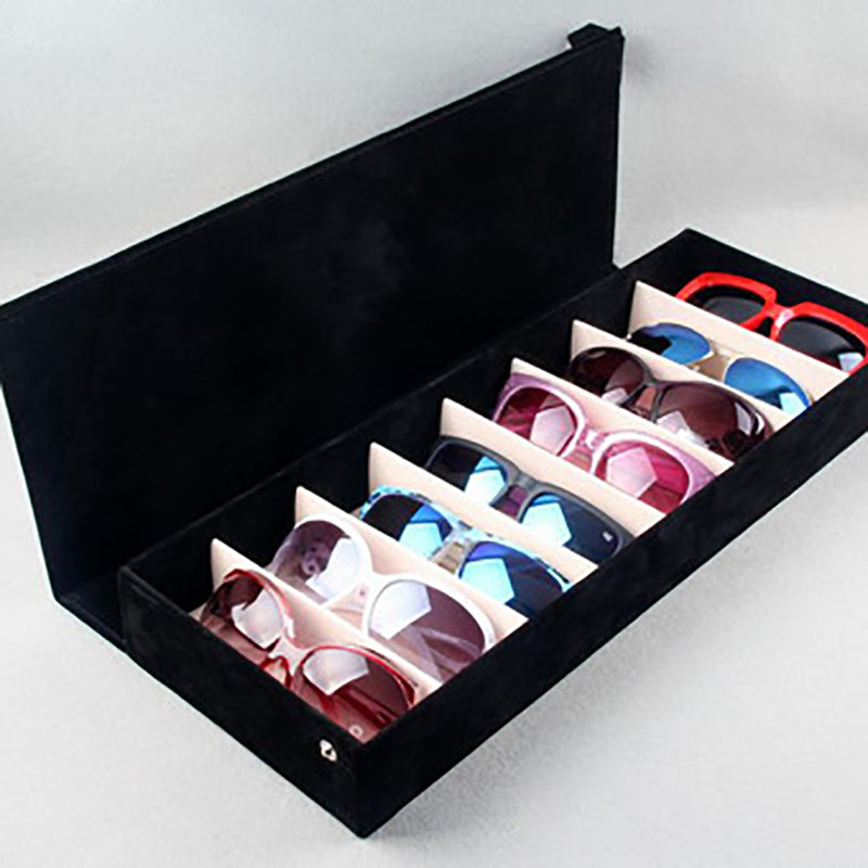 8-Grid Velvet Sunglasses Organizer Box, 48.5 x 18 cm