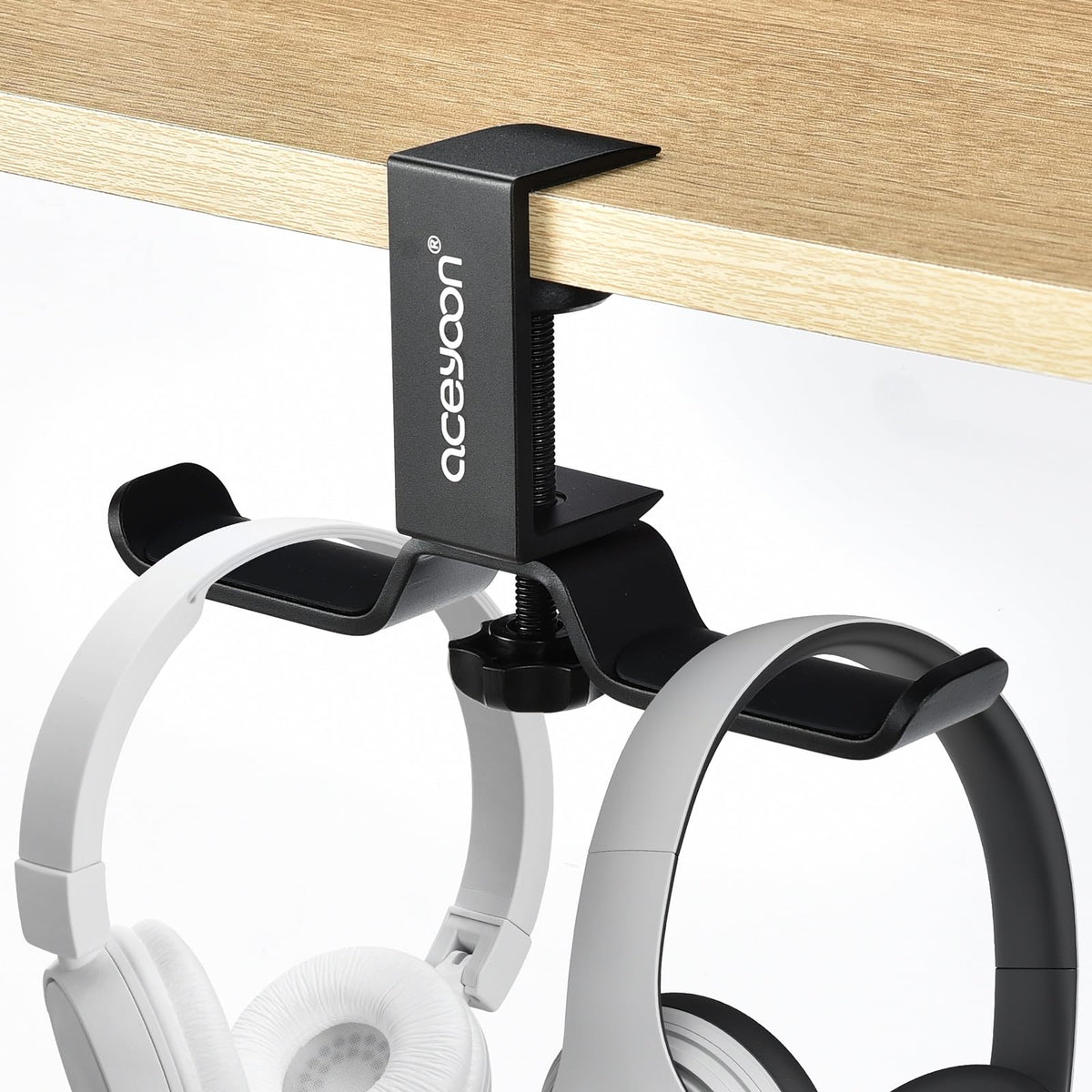 Under-Desk Dual Headphone Hanger with 360° Rotating Arms, Black