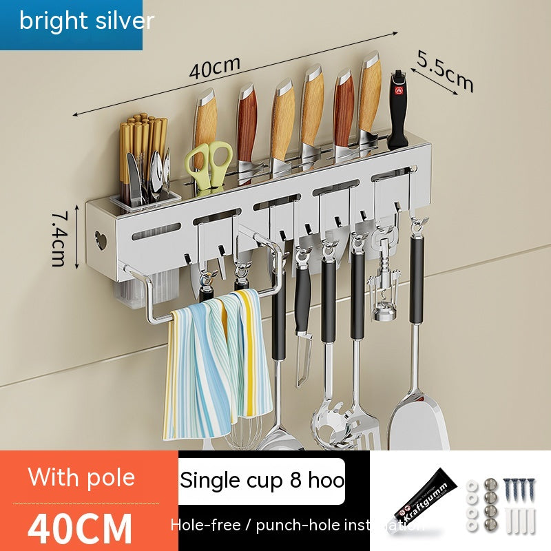 No-Drill Kitchen Wall Rack with Hooks, 30 to 60 cm