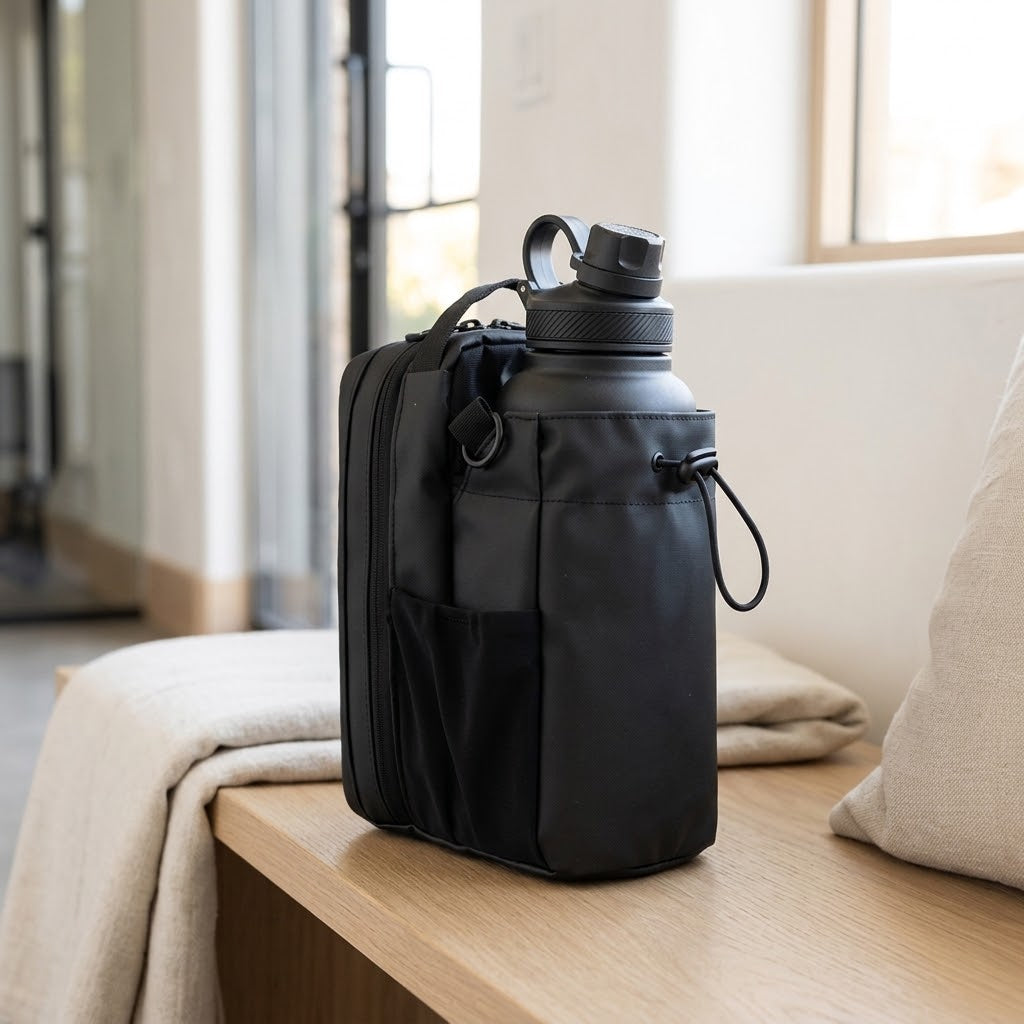 Magnetic Water Bottle Bag for Gym and Outdoor Use, Black Oxford Cloth