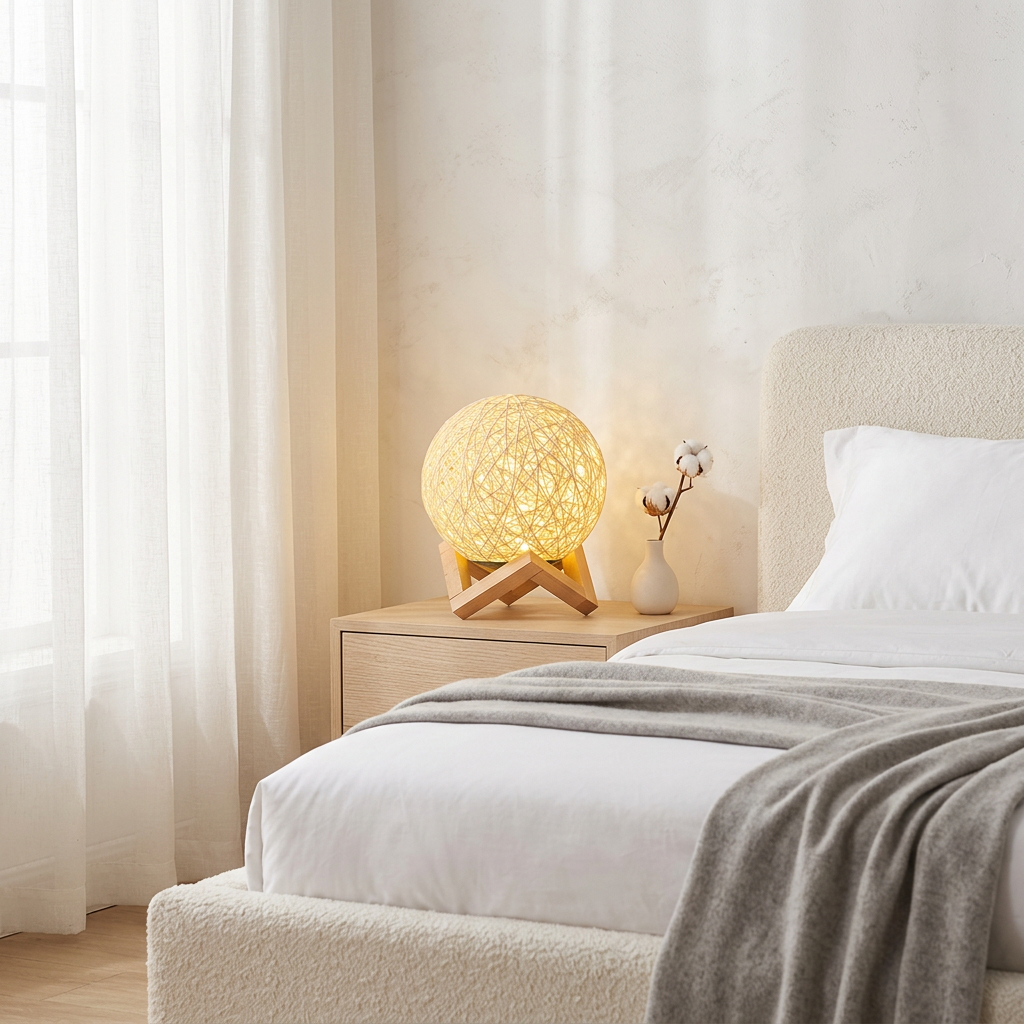 Rattan Ball LED Table Lamp, USB, Warm White, 15 cm