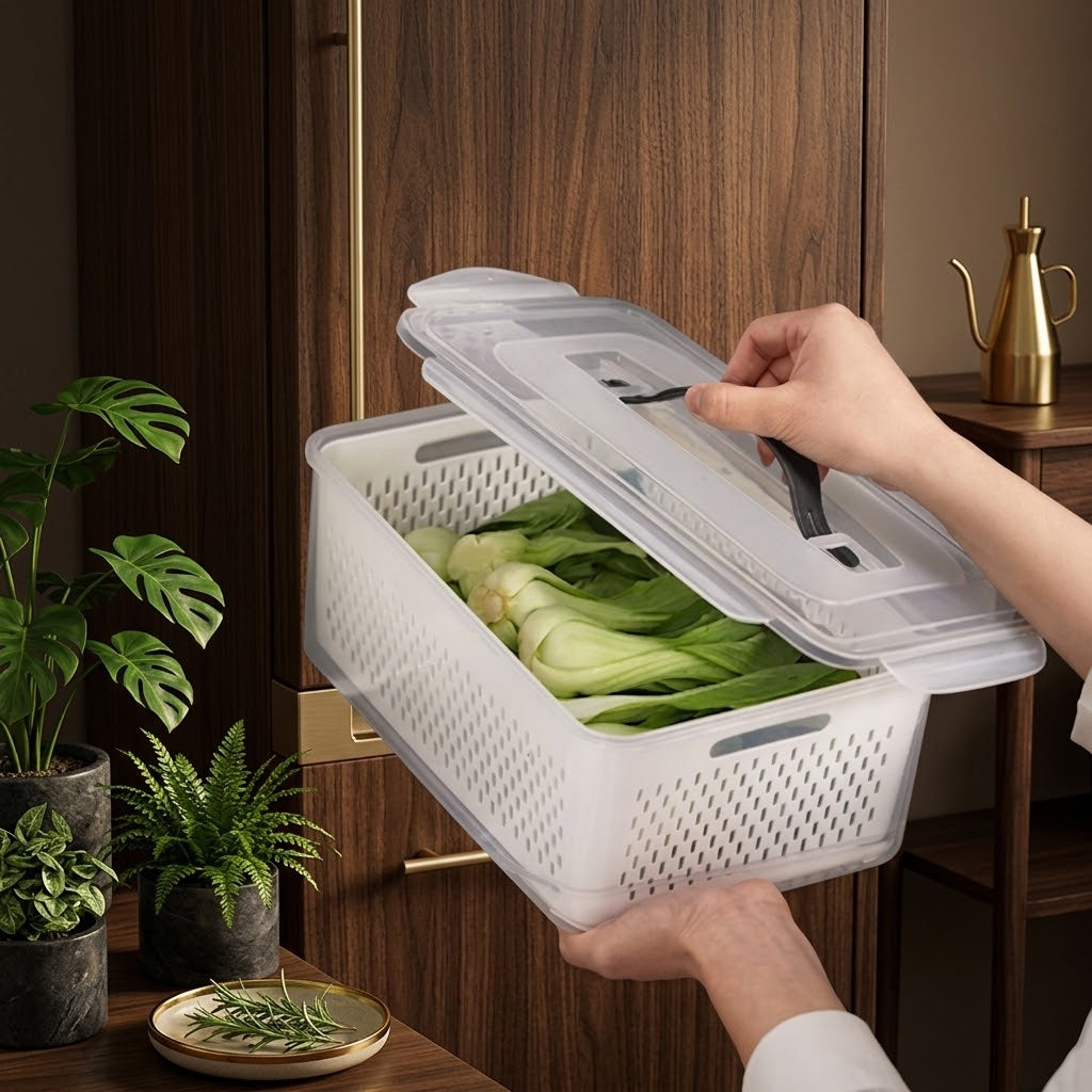 Ventilated Fridge Produce Organizer Bins for Fruit and Vegetables
