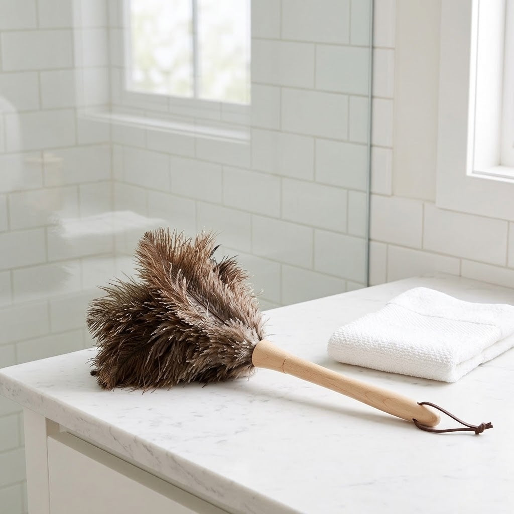Ostrich Feather Duster with Beech Wood Handle, 16 in