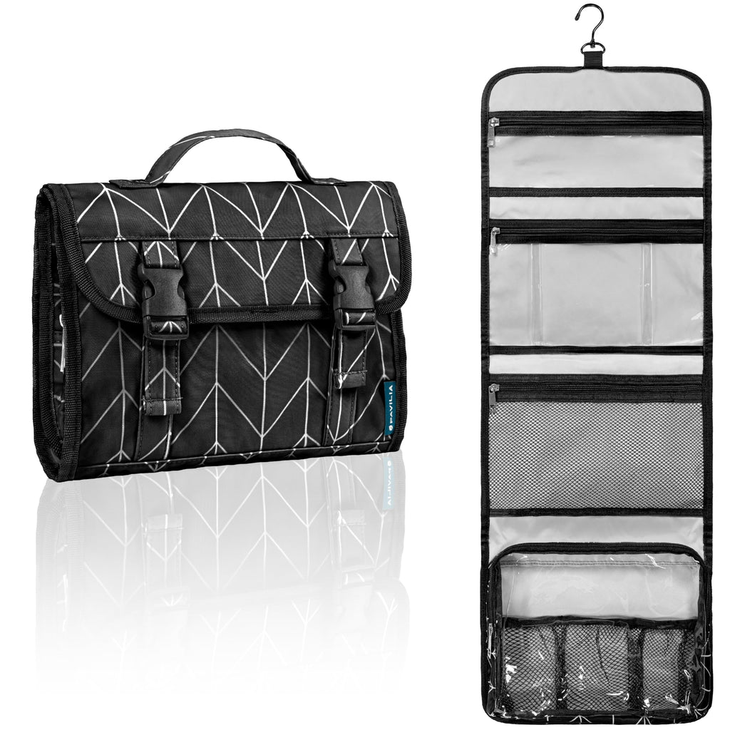Large Foldable Hanging Toiletry Bag, Black Chevron