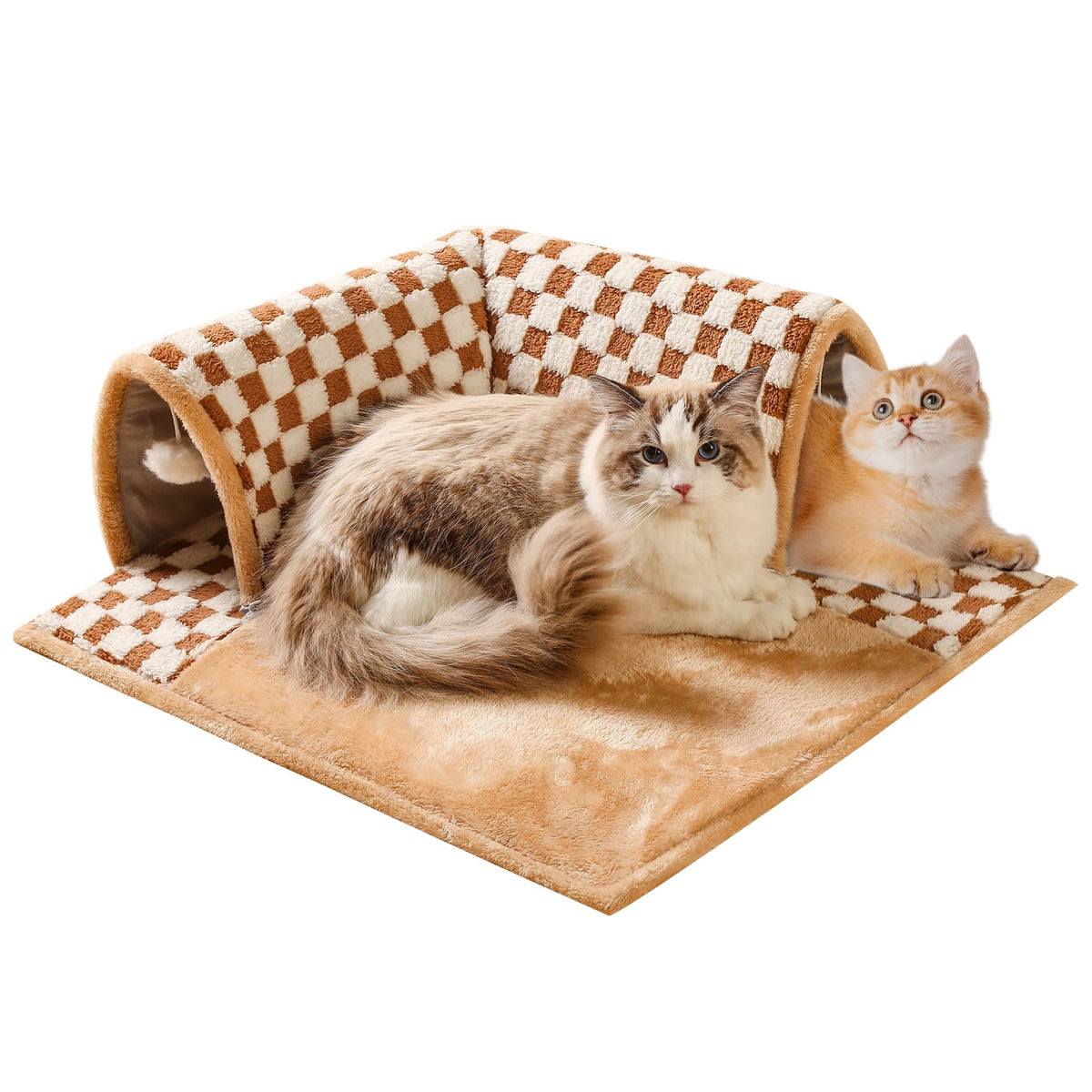 2-in-1 Cat Tunnel Bed with Rebound Foam, 24.5 in, Washable
