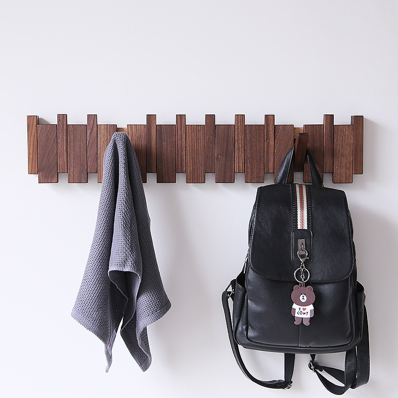Wall-Mounted Wooden Key and Coat Hook Rack, 4 to 12 Hooks