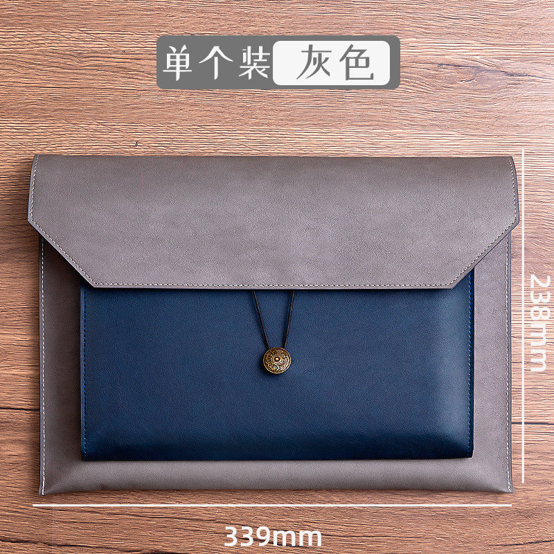 A4 PU Leather Document Bag, Three-Layer Storage, Button Closure