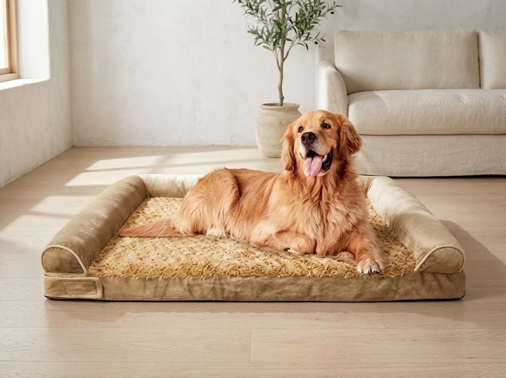 Extra Large Memory Foam Dog Couch Bed with Removable Cover, Khaki