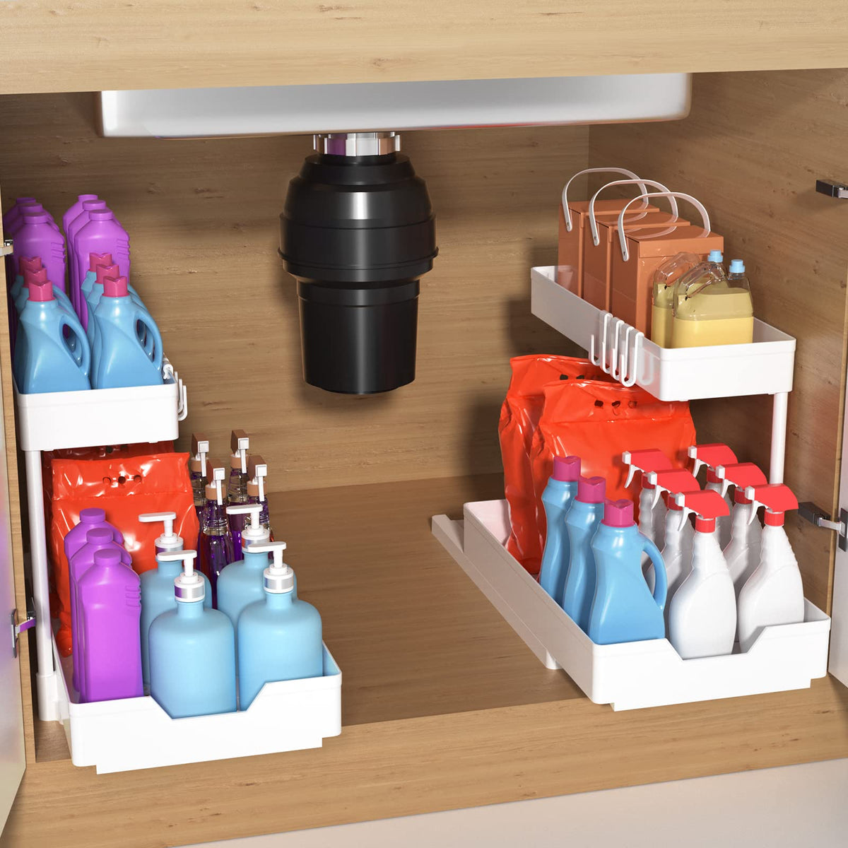L-Shape 2-Tier Under-Sink Sliding Organizer, White, Set of 2