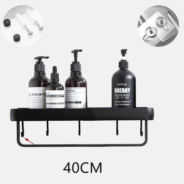 No-Drill Aluminum Bathroom Shelf and Towel Rack, 30, 40 or 50 cm