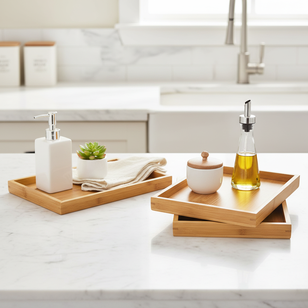 Rectangular Bamboo Serving and Vanity Trays, 13.75 x 10.25 in, 4 Pack