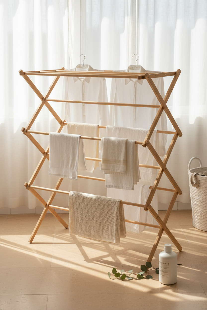 Bamboo Folding Clothes Drying Rack – EVERVESTA Luxury Laundry