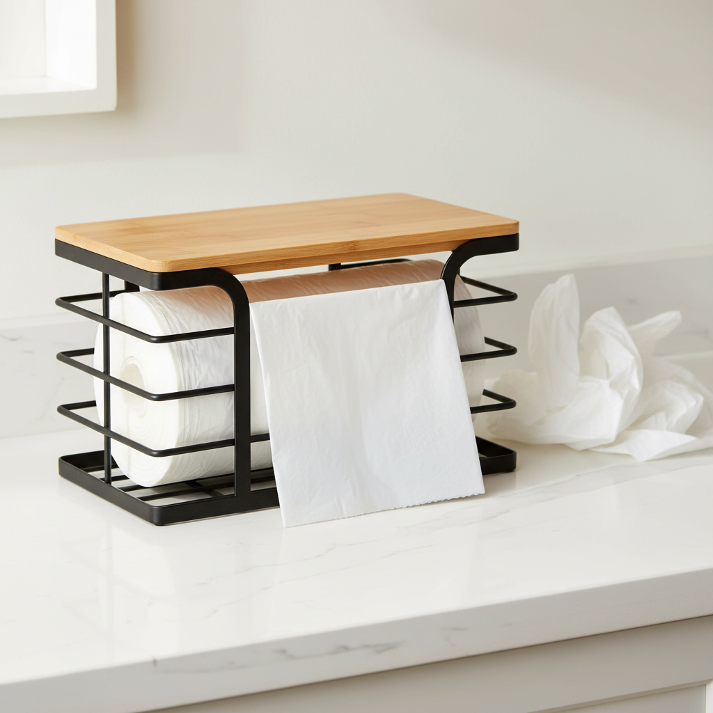 Bamboo-Top Trash Bag Dispenser