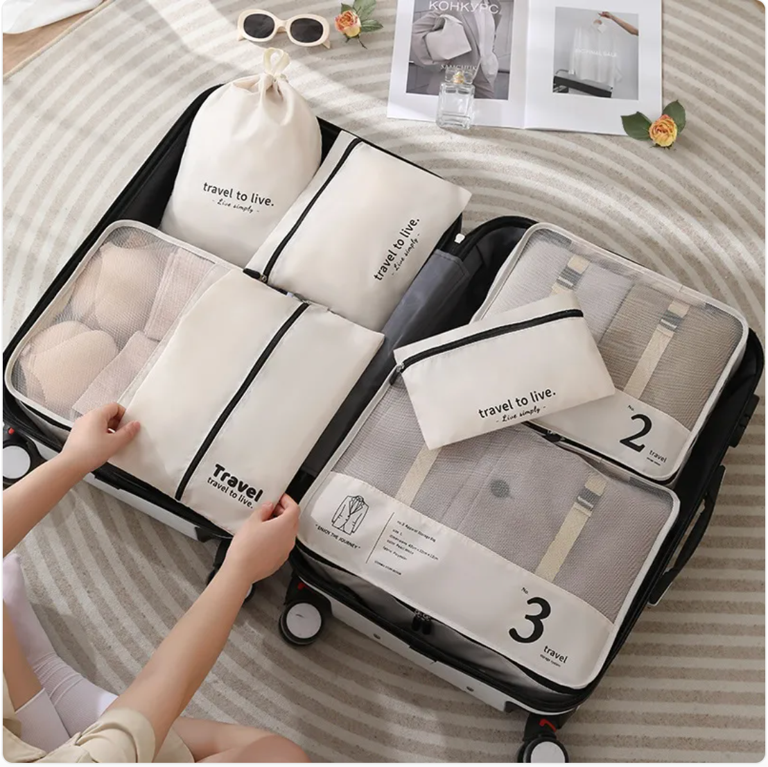 7-Piece Waterproof Packing Bag Set for Clothes and Shoes