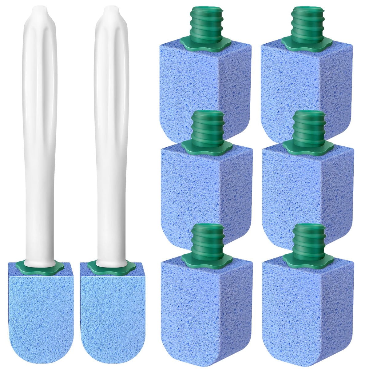 Pumice Toilet Cleaning Set with 6 Round Stones and 2 Handles, Blue