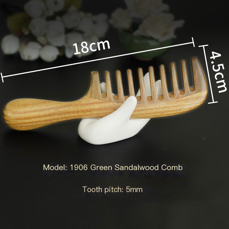 Green Sandalwood Round Handle Comb, Standard or Wide Tooth, 18 cm