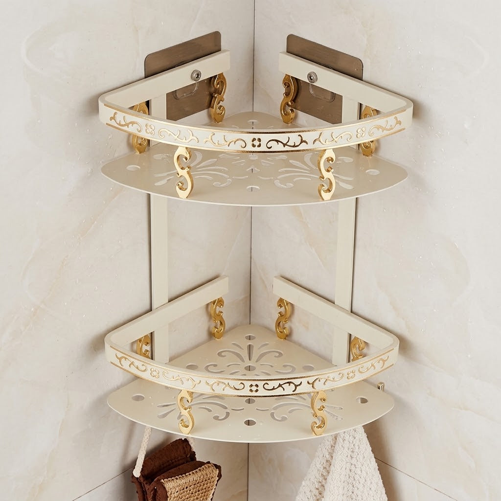 Aluminum Bathroom Wall Shelf with Towel Bar, White