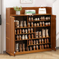 Bamboo and MDF Shoe Cabinet with Doors, Holds 24 Pairs, Brown