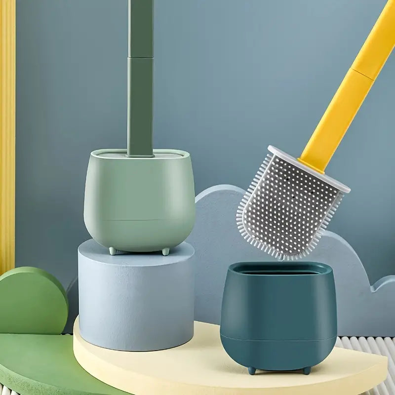 Retro Silicone Toilet Brush and Matching Holder Set