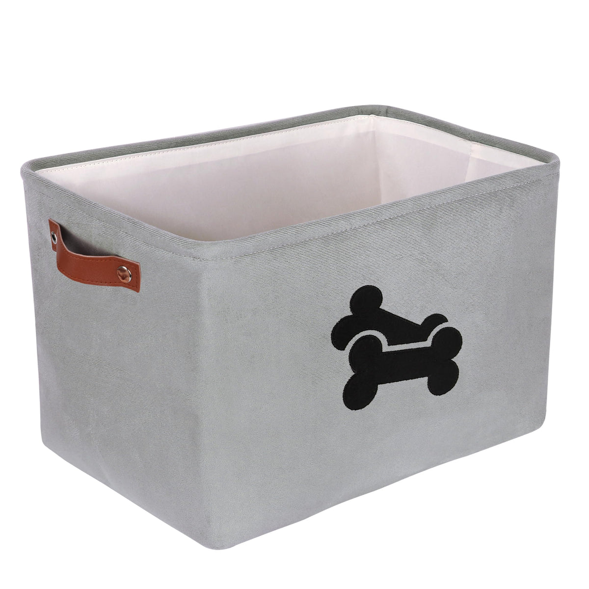 Collapsible Velvet Dog Toy Basket with Soft Handles, Grey