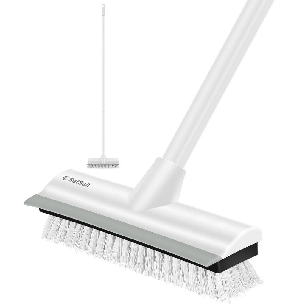2-in-1 Stiff Bristle Floor Scrub Brush with Scraper and Adjustable Handle